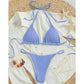 Blue ribbed halter triangle bikini set with tie side briefs, flat lay, size XS variant