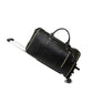 Black duffel travel bag with gold toned zips, two top handles, a telescopic handle and two wheels