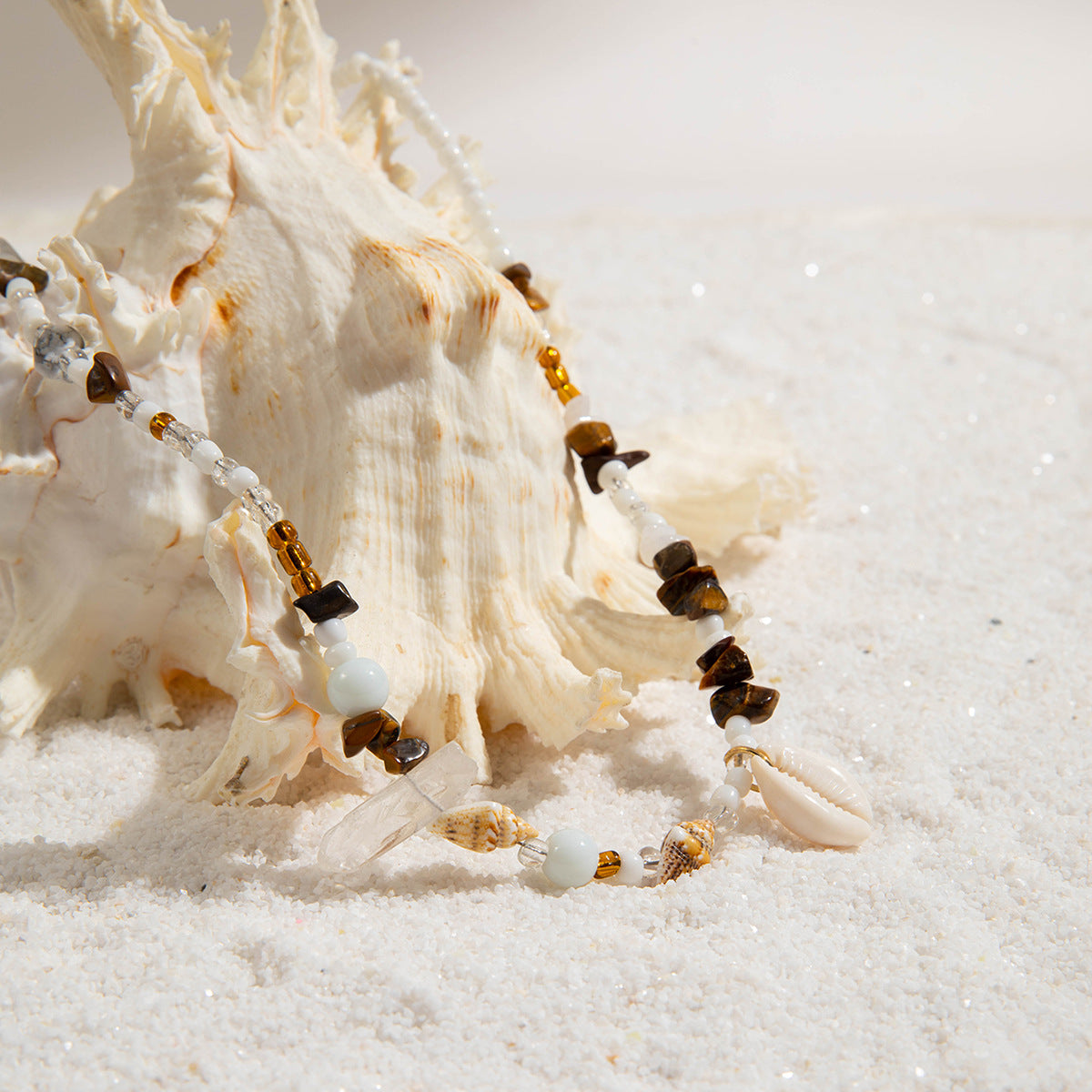Beaded shell beach body chain | styled with daily outfit