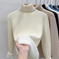 Cream high collar fleece lined knit sweater, size XL option, shown on a hanger