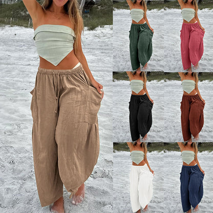 Elastic Waist Pleated Straight Leg Pants