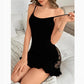 Black heart mesh camisole nightgown detail of the flocked velvet hearts across the sheer mesh panel