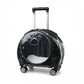 Black patterned pet carrier on wheels with a dark round paw-print window and a telescopic handle