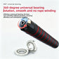 Handle end of the skipping rope beside two open ball bearing rings on white