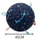 Navy planet print inflatable dog ball, medium 45 cm size with dimension mark