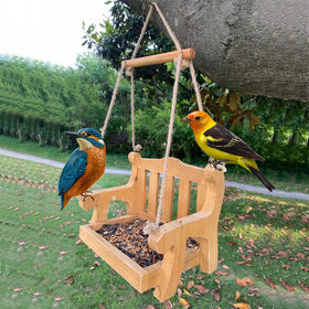 Hanging Wooden Bench Bird Feeder for Gardens and Balconies
