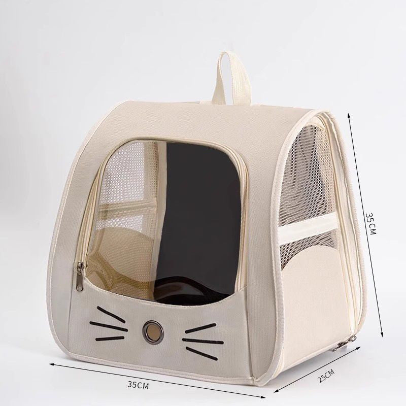 Cat carrier backpack with the top mesh flap unzipped to show cross flow ventilation above the clear dome