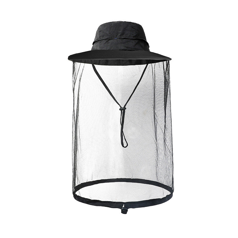 Wide brim mosquito net sun hat shown on a plain studio background