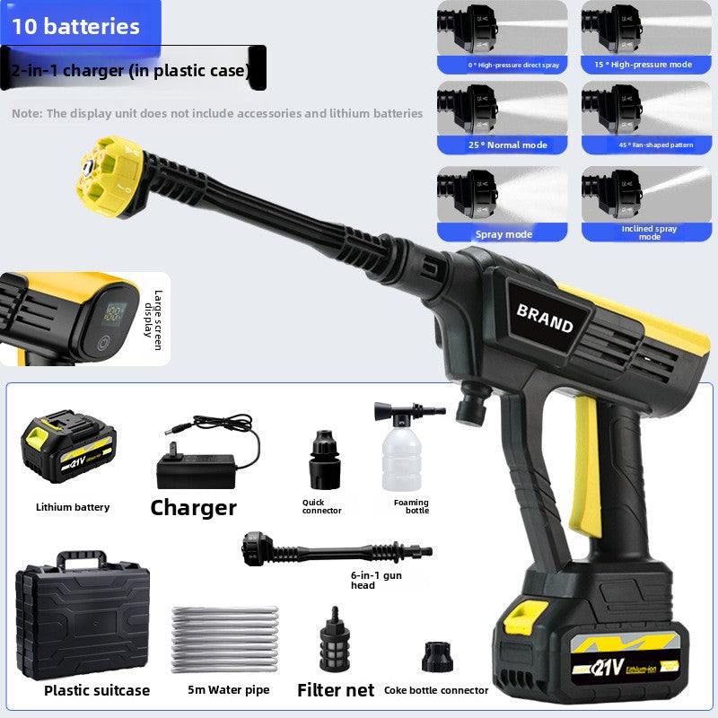 Clip on foaming bottle attached to the cordless car wash gun barrel