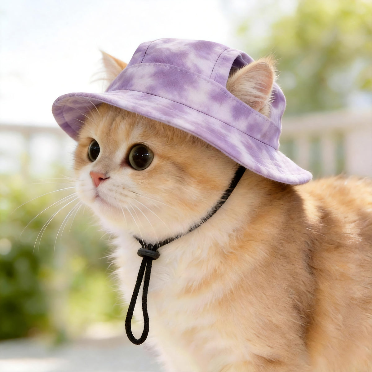 Pet bucket sun hat with ear holes and chin cord in an avocado print, view 51