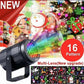 Black LED 16 pattern projector casting mixed Christmas and Halloween shapes in rainbow light