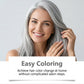 Black 100ml bottle of silver gray hair dye shampoo with herbal formula