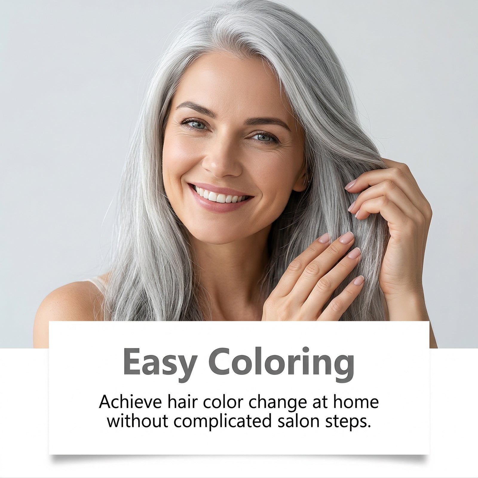 Black 100ml bottle of silver gray hair dye shampoo with herbal formula