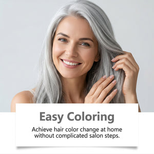 Black 100ml bottle of silver gray hair dye shampoo with herbal formula
