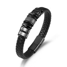 Mens Braided Leather Bracelet with Stainless Steel Magnetic Clasp