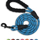 Foam padded handle loop of the rope dog leash held in a hand for an easy grip