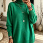 Women's emerald green turtleneck knit sweater, loose fit with ribbed cuffs and hem, size 2XL