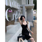 Sling Shoulder Black Dress with | side profile detail