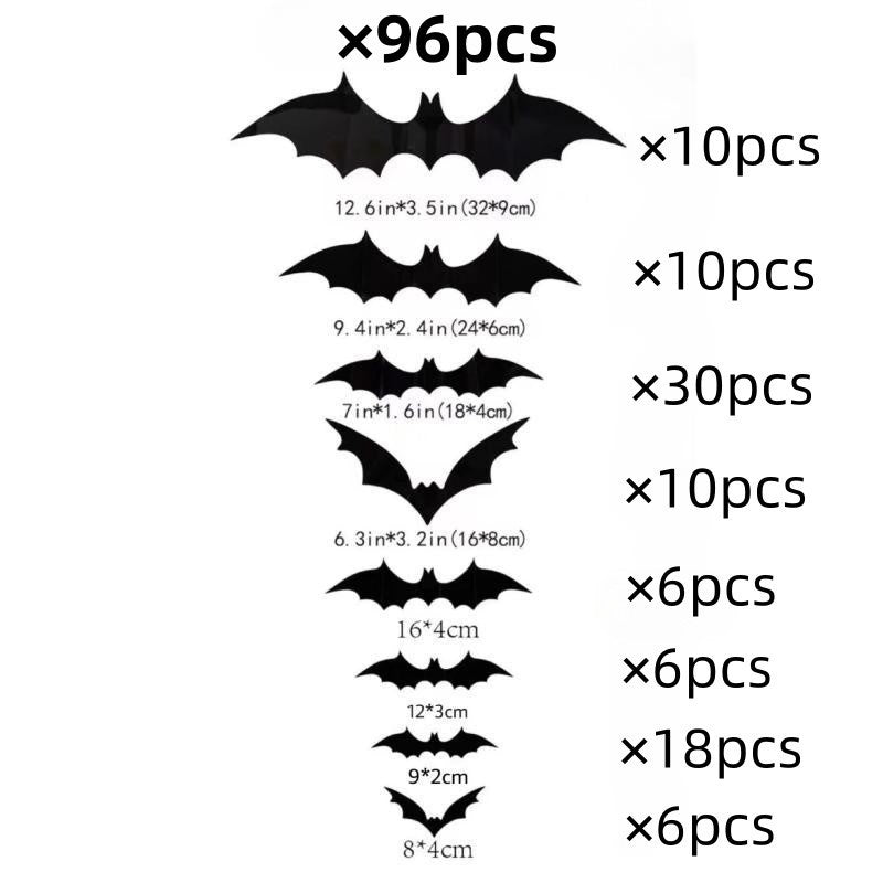 Black 3D bat wall stickers pressed onto a smooth pale wall