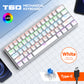 T60 white mechanical keyboard with RGB backlight, blue switch and Type-C cable on a desk