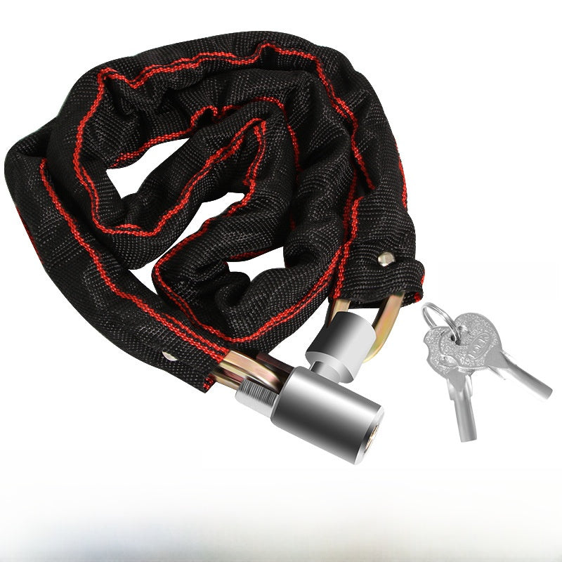 Bicycle chain lock shown in a home setting ready to secure a bike or scooter