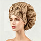 Satin hair wrap bonnet with a wide band and bow, shown as a colour option