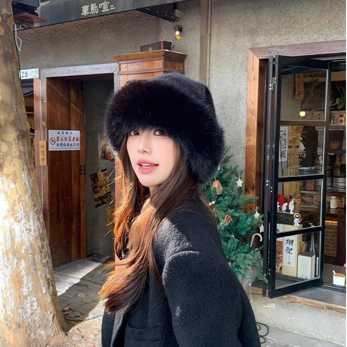 Winter Warm Imitation Fur Bucket Hat | top down arrangement layout