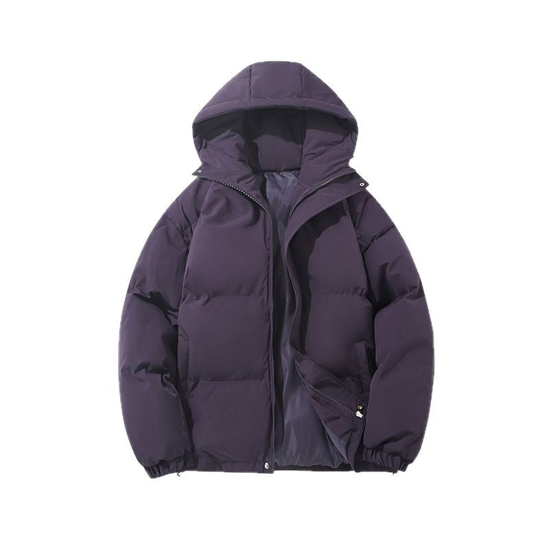 Hooded padded puffer jacket in off-white, zip and placket detail