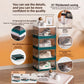 Clear stackable foldable shoe storage box for a bedroom or entrance
