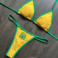 Green Brasil bikini set with yellow binding and embroidered flag patch