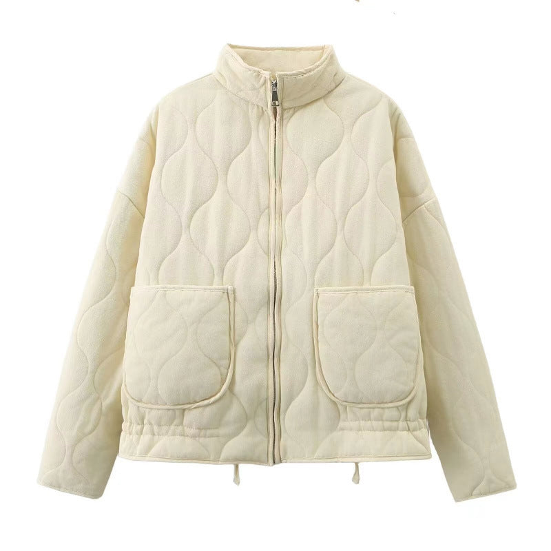 Off-white quilted stand collar jacket flat on white, option Off-White, Original Fabric, size L
