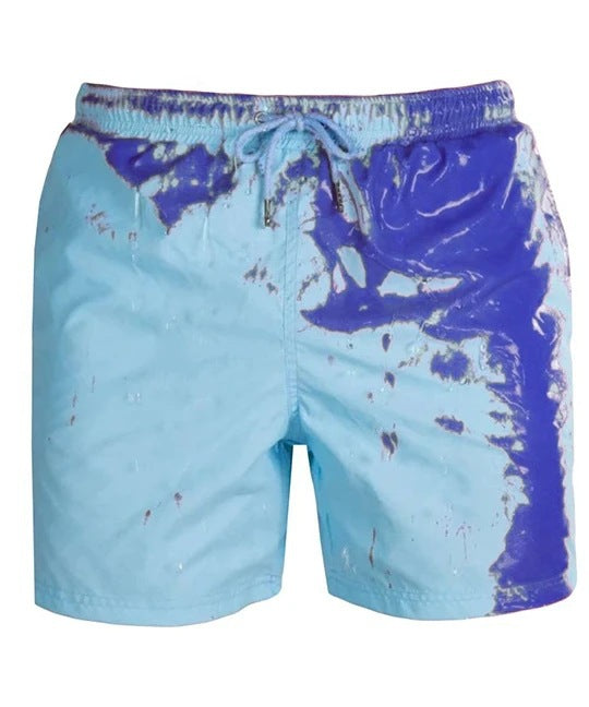 Temperature changing swim shorts in the yellow-green color shift