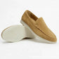 Camel suede slip-on loafer with a rounded toe and a thick pale sole, size 48 option