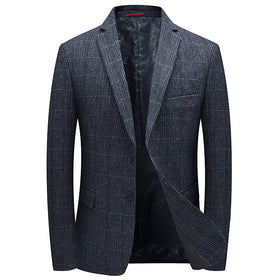 Mens Plaid Wool Blend Blazer, Single Breasted