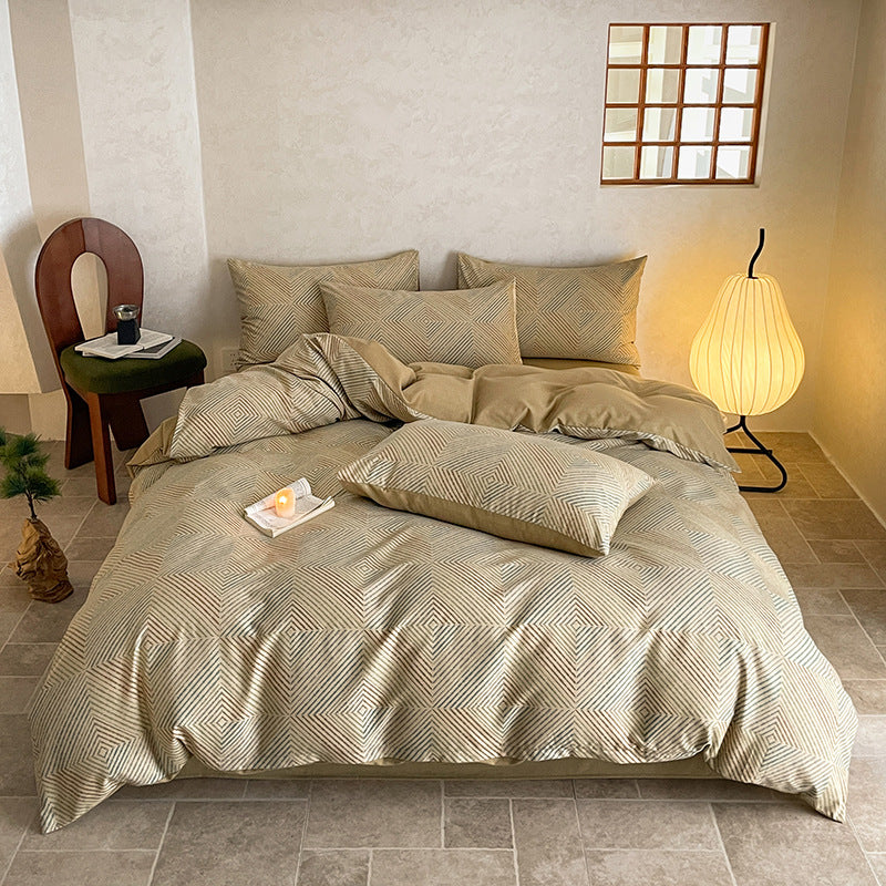 Brushed cotton bedding set side angle showing folded duvet cover