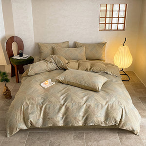 Brushed cotton bedding set side angle showing folded duvet cover