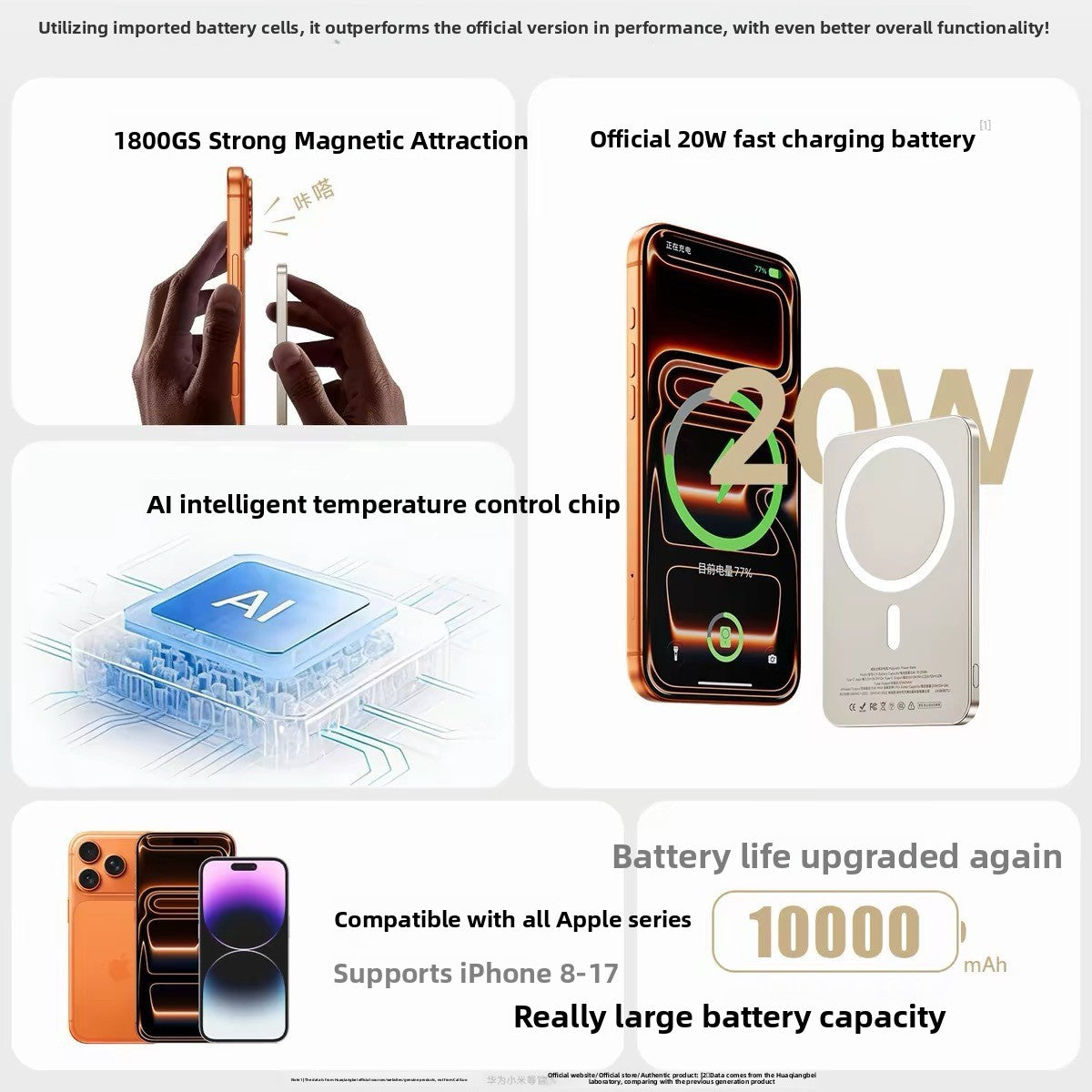Magnetic wireless power bank with a central charging ring on its flat matte face