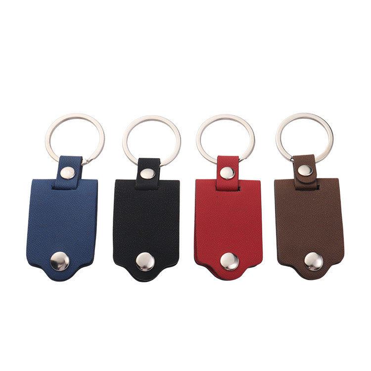 PU leather keychain with metal hook, front view showing the strap and split ring