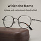 Titanium eyeglasses frame worn on the face during a normal screen day