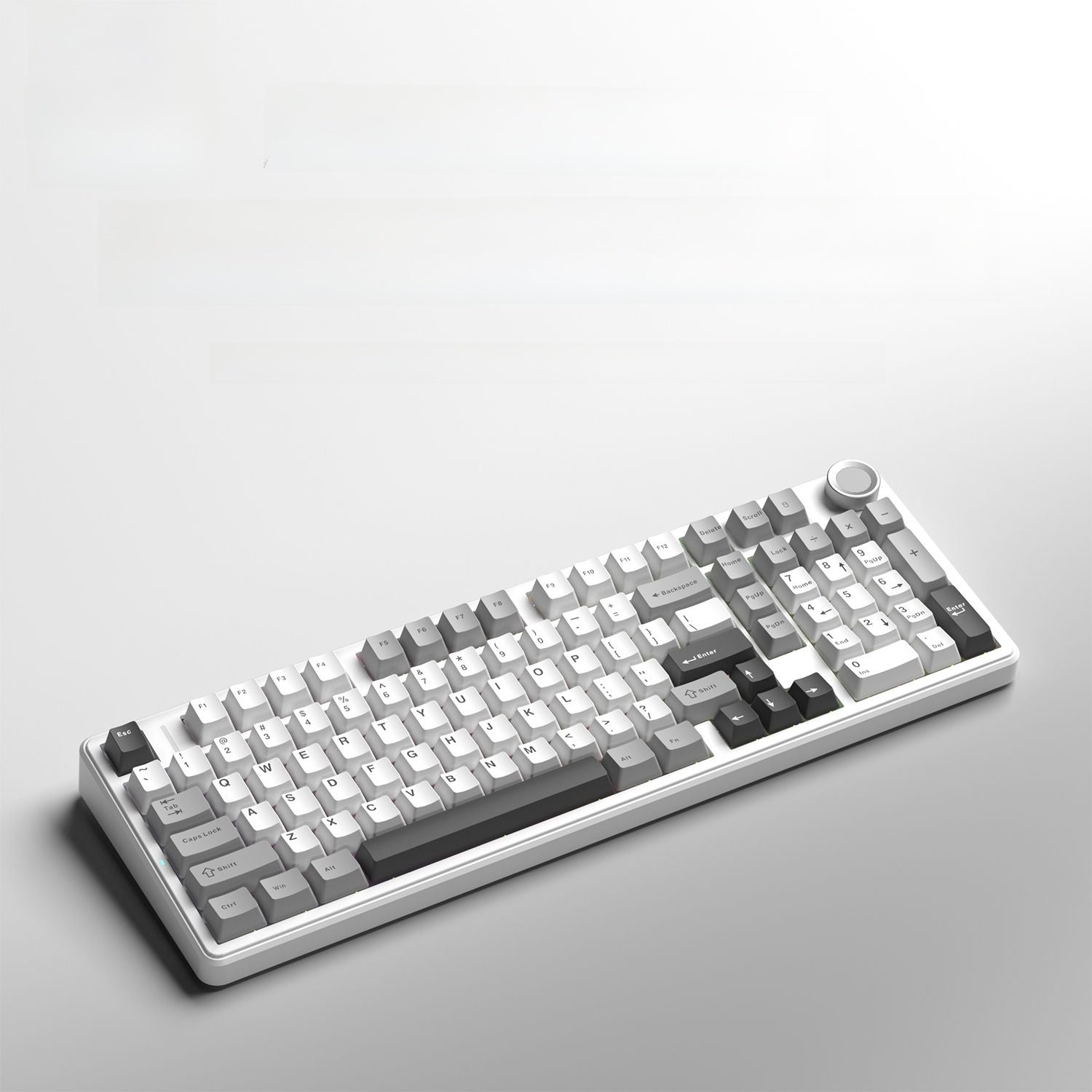 F99 keyboard grey white colorway with rotary control knob and numpad