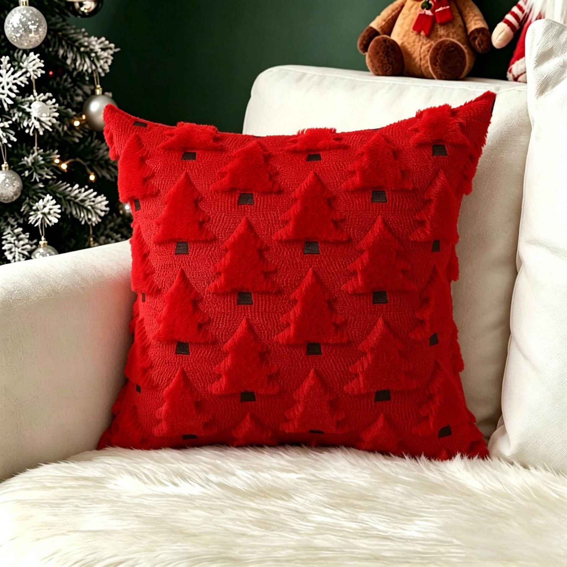 Plush carved cushion cover with a clover pattern raised on the plush face, view 38