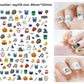 Halloween nail decals shown as a finished manicure with skulls and pumpkins