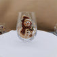 Clear borosilicate Christmas glass cup with a raised painted flat snowman holiday motif