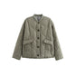 Single breasted button front and flap pockets of the quilted padded jacket