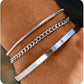 Silver stainless steel bracelet set close up showing snake, curb and bar pieces