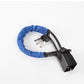 Blue variant: blue sleeved steering wheel lock with three keys beside its black lock body