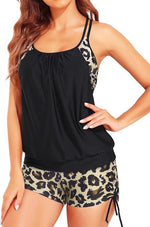 Women's two-piece swimsuit set worn for a swim by the pool
