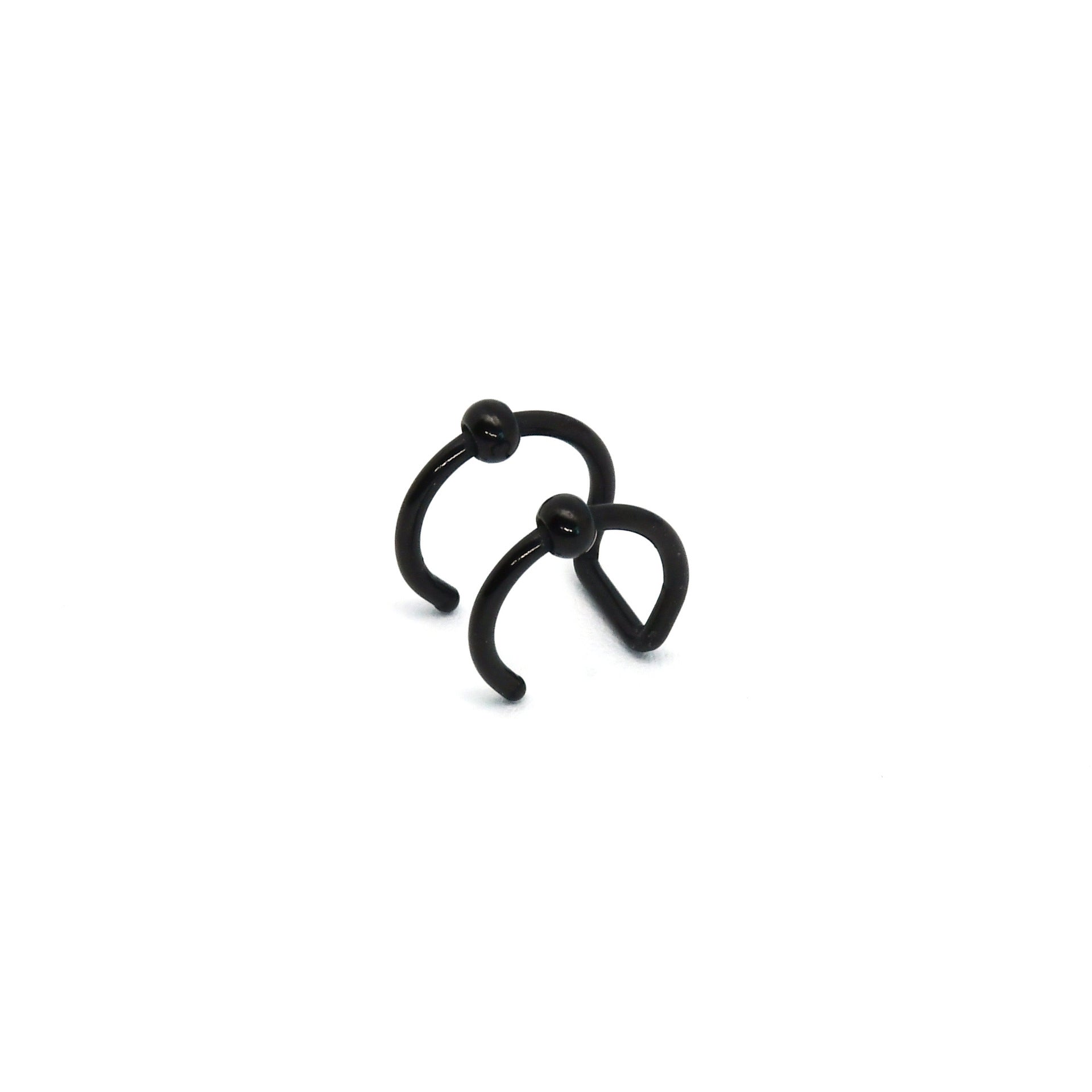 Black double line ear cuff clip shown from the side against white