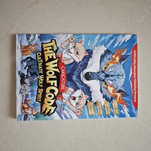 The Wolf Code caricature book cover with cartoon wolf and cat characters