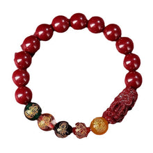 Five-Way Fortune God Cinnabar Bracelet with Beads
